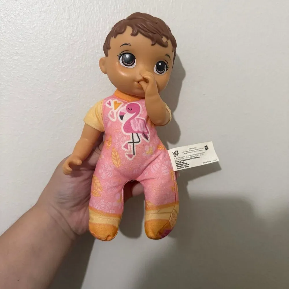 Baby Alive Doll 11” Brown Hair Pink Flamingo Outfit Hasbro 2022 Soft Body